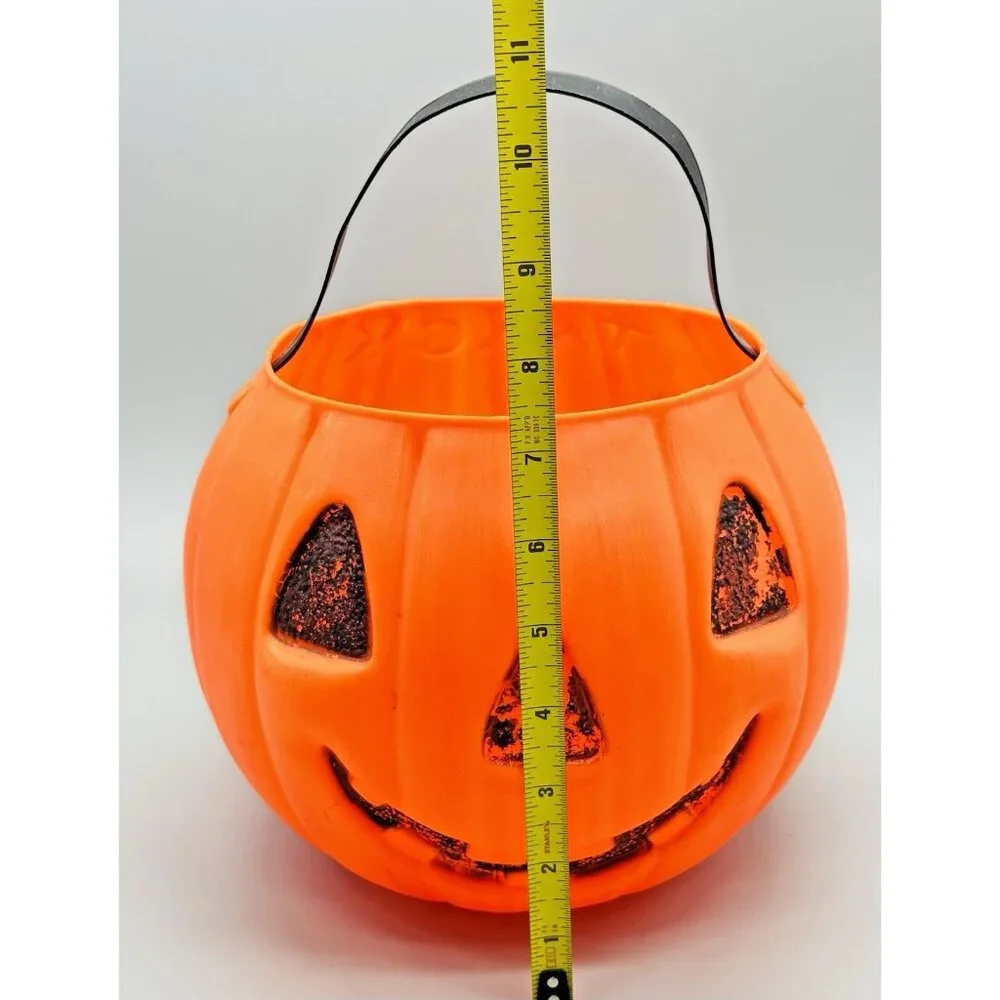 AJ Renzi Halloween Blow Mold Trick Or‎ Treat Pumpkin Cat Bucket 2 Sided Vintage